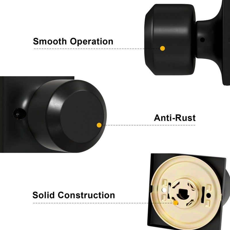 goldenwarm 6 Pack Matte Black Closet Door Knobs, Interior Passage