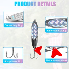 OROOTL Fishing Spoons Lures Kit, Hard Metal Spoon Fishing Lures with Treble Hook Casting Jigging Bait for Salmon Bass Trout Pike Walleye Saltwater Freshwater,1/4OZ