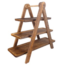 Vilnemenes Serving Tray Stand 3-Tier Wooden, Collapsible Ladder Dessert Stand with Removable Trays for Party, Buffet Wooden Cupcake Stand