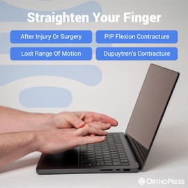 FingerPress PIP Extension Orthosis Made in USA by OrthoPress | Finger Straightener Splint For Bent Fingers, Flexion Contractures | Adjustable Joint Stretcher Device | X-Small/Red
