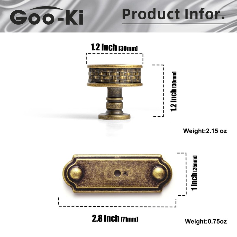 Goo-Ki Cabinet Drawer Knobs with Backplate/Base Plate Zinc Alloy Hardware