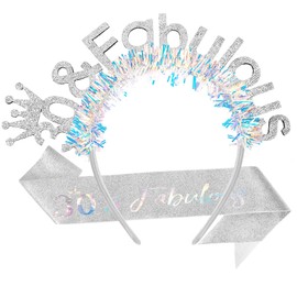 AOPRIE 30 & Fabulous Birthday Sash for Women Tiara & Crowns Headbands for Girls Happy Birthday Accessories Favor Supllies Silver, 2 Pack