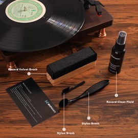 Mopiano Record Cleaning Kit|Complete 4-in-1 Vinyl Record Cleaner for Albums|Includes Soft Velvet Vinyl Record Brush,LP Cleaning Liquid,Stylus Brush,Nylon Brush