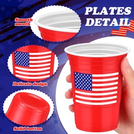 Funnymoom 50 Pcs Patriotic Plastic Cups 16 oz 4th of July Party Theme Decorations Disposable American Flag Cup Hot Cold Drink for Birthday Independence Day Memorial Day Holiday Celebration Supplies
