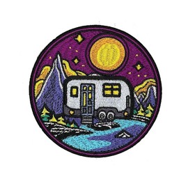3.5" Vintage Trailer Iron On Patch - Embroidered Vintage Retro Backwoods Hippie Traveler Adventure Outdoor Scout Girl Boy Scouts Nature Hiking Camping Applique Appliques Iron On Sew On Patches