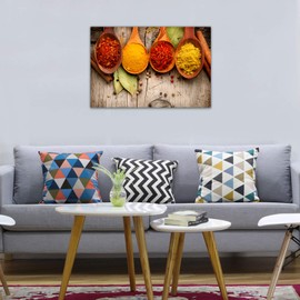 TIMUBA Kitchen Canvas Wall Art, Colorful Cooking Spices Put on Each Spoon Canvas Painting for Farmhouse Kitchen Wall Decor, Spices Spoon Artwork Framed for Home Restaurant Wall Decoration 36x24 Inches