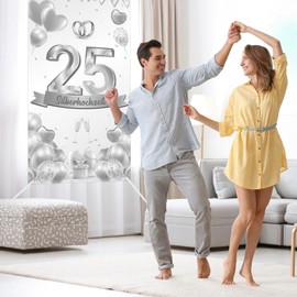 HAKOTOM Silver Wedding Door Cover 25th Wedding Anniversary Banner 180x90cm 25th Anniversary Wedding Decoration Wedding Banner Silver Wedding Background 25th Anniversary Decoration for Men Women 25th