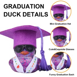 MuMyer Graduation Rubber Duck Car Ornaments, Color Duck Car Dashboard Decorations with Mini Sunglasses Graduate Hat and Sash for Graduation Gift(C5)