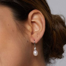 Michooyel 925 Sterling Silver Freshwater Cultured Pearl Dangle Drop Earrings for Women AAA+ Quality 8mm White Pearl Earrings Cubic Zirconia Jewelry for Women