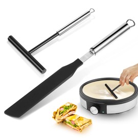 Crepes distributor and spatula, 2 pieces stainless steel crepe dough spreader, dough distributor for crepes, crepe maker for home, kitchen, baking, cooking, baking tools (spatula + dough distributor)