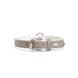 HelloJello Genuine Leather Pet Collar - Colourful Stylish Genuine Leather Dog Collar (M, Grey & White)
