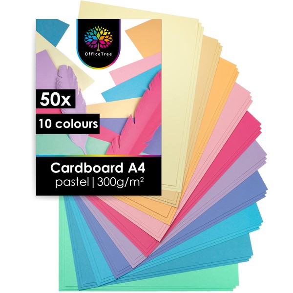OfficeTree 50x Pastel Paper A4-300 g/m² - 10 Pastel Colours