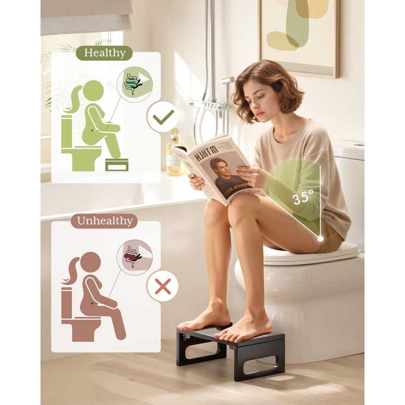 AmazerBath 7 Inches Bamboo Toilet Stool Squat for Adult, Foldable