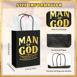 Sweetude 25 Set Christian Gifts Bags Bulk Man of God Church Bags with Tissue Paper Reusable Religious Man of God Treat Bag with Handles for Men Father Pastors