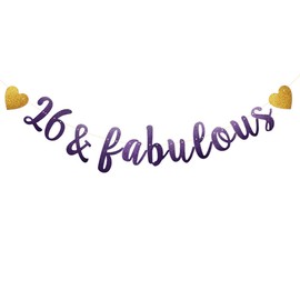 26 & Fabulous Banner, Purple Glitter Paper Banner Sign Garlands,26th Birthday/Anniversary Party Decorations Supplies,Letters Purple,SUNbetterland