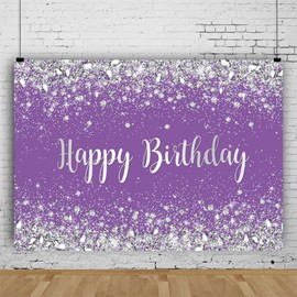 LTDKAEN 6×4Ft Purple and Silver Happy Birthday Photography Backdrop Birthday Party Photo Decoration Glitter Silver Spots Background Baby Shower Birthday Party Decor