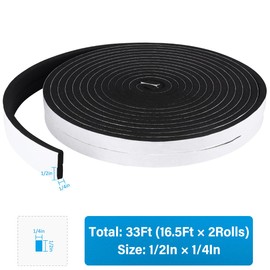 DGSL Foam Insulation Tape, 1/2In x 1/4In x 33Ft Weather Stripping Door Seal Strip for Doors and Windows,Sliding Door,Sound Proof Soundproofing Door Seal,Weatherstrip,Air Conditioning Seal Strip