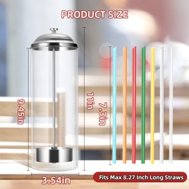 Kailund Glass Straw Holder Drinking Straw Dispenser for Counter with 200 Straws & Stainless Steel Lid, Retro Straw Organizer Container for Cafes, Bars, Home