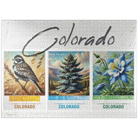 MyPuzzle Colorado: Bird, Tree, Flower- State Symbols Collage Series - Premium 1000 Piece Jigsaw Puzzle for Adults