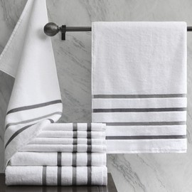 Comfort Spaces Cotton 8 Piece Bath Towel Set Striped Ultra Soft Hotel Quality Quick Dry Absorbent Bathroom Shower Hand Face Washcloths, Multi-Sizes, Zero Twist Charcoal 8 Piece