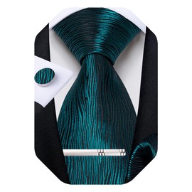 DiBanGu - Juego de corbata de seda a cuadros para hombre, diseño de corbata de rayas con bolsillo tela cuadrado y gemelos, juego de corbata formal para boda, Rayas azules., Talla única