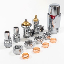Adept Technology TRV c/w Lockshield and Modern Valves Head Kit (15mm x 1/2") Choice of Colours and Sizes (Angled, Chrome)
