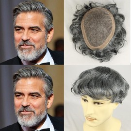 Mens Hair System for Men Toupee Human Hair Piece Fine Mono Top with NPU around Men's Wig European Hair Protesis Capilar Hombre 1B OFF Black Mix 60% Gray hair(10x8,1B/60)