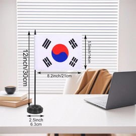 JBSJBS Korea Desk Flag 12" Solid Pole Deluxe Set Korean Flags Banner Mini Small Korea Office Table Flags with Black Stand Base Desktop Decorations(2Pack)