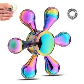 Finger Spinner Hand Spinner Shell Rainbow Water Drops Pattern, with Hand Spinner, Removable, High Speed, Swivel 2 – 5 Minutes Average Spin Focus Toy Stress Relief Ceramic Ball Bearings (Rainbow)