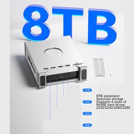 Generic Stand Hub, 9 in 1 USB3.2 Gen2 10Gbps Fast Transfer Dock Stand with 8TB M.2 NVMe SSD Enclosure and Memory Card Reader, Shock Proof and Durability for OS X M4 PC