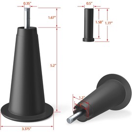 6 Pcs 5'' High Rise Bed Frame Risers, Heavy Duty Stem Bed Frame Feet with Socket Sleeve to Replace,Lift by 5 Inches (Fits Both ½ inch and 3/8 inch Inside Diameter Bed Frame Feet)