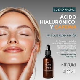 Miyuki - Sérum Facial con Ácido Hialurónico y Cafeína para Uso Diario, Hidrata, Ayuda a Reparar la Piel a Profundidad - Aporta Elasticidad, Frescura, Luminosidad y Combate los Signos del Envejecimiento – 30 ml