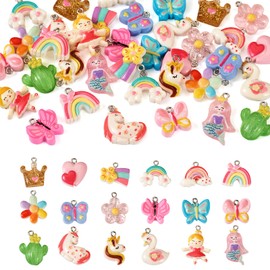 Cheriswelry 36pcs Butterfly Cactus Flower Pendants Cute Rabbit Heart Resin Dangle Charms Lovely Earring Making Charms Hang Ornament 15~30mm for DIY Craft Necklace Jewelry Making, No Gemstone