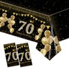 Xjoviative 2 Pack 70th Birthday Tablecloth Plastic 54x108 Inch, Black Gold 70th Birthday Table Cloth Disposable Table Cover Rectangle for Men Wome Cheers to 70 Years Party Decorations (70th)