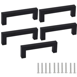 Drenky Pack of 5 Black Stainless Steel Door Knobs Furniture Handle with Screw for Drawer Cabinet Furniture Kitchen Home Decoration Hole Spacing 64mm