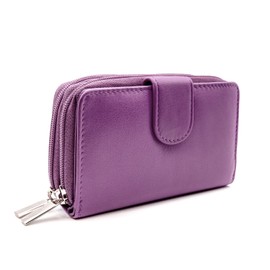 Women's Small Purse, Real Leather Zip Wallet with Coin and Key Pocket for Ladies (Purple)