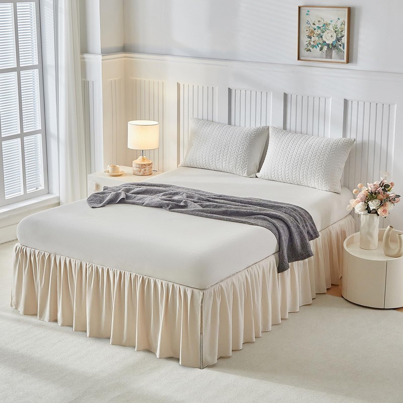 Uozzi Bedding Bed Skirt Queen Size Three Fabric Sides Elastic