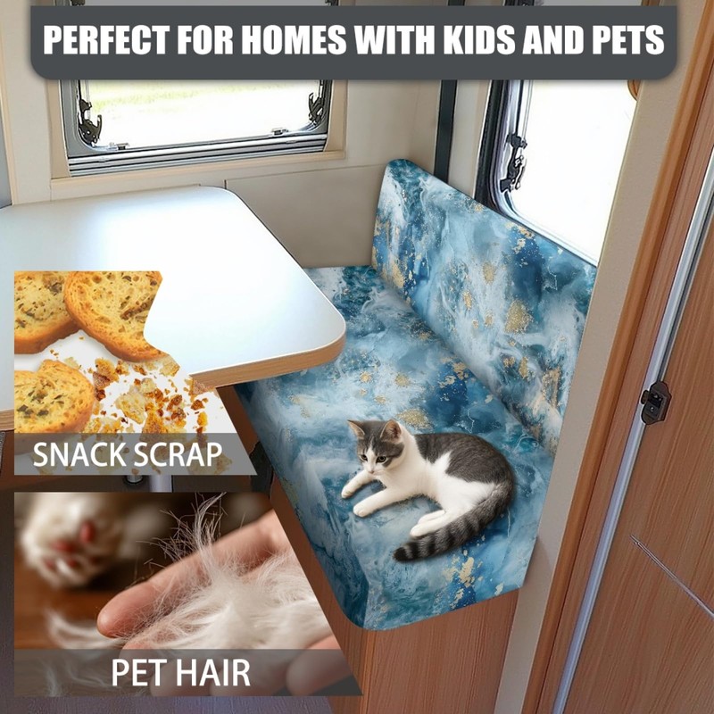 Knextrepoy Blue Marble Print RV Dinette Cushion Covers RV Stretch