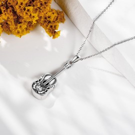 SHEAISRS Guitar Urn Necklace 925 Sterling Silver Music Guitar Ashes Pendant Necklaces Guitarist Guitar Cremation Keepsake Jewelry for Women Guitar Lovers