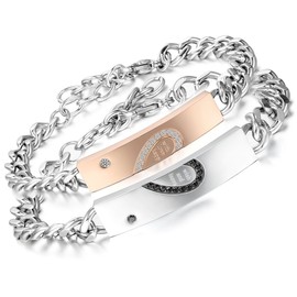 Aroncent 2pcs Bracelet Men's Women's Stainless Steel Link Bracelet Heart Engraved Love Friendship Bracelet Partner Bracelet Bangle Customisable, Stainless Steel