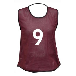 10 MESH BIBS FOOTBALL TRAINING SPORTS BIBS PRINTED NUMBER (1-10 OR number of your choice) Back only (Maroon, Junior (U14's))