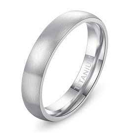 TIGRADE 4mm 6mm 8mm Titanium Ring Brushed Dome Silver Wedding Band Comfort Fit Size 4-14.5,4mm,Size 8