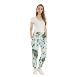 Women's Hawaiian Print Jogger Pants in Wispy Cereus Light Blue Size X-Large