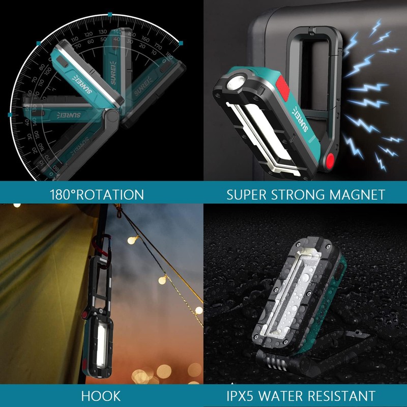 SUNREI LED Rechargeable Magnetic Work Lights, 1000 Lumens, Magnetic Base