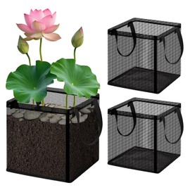 2 Pcs Pond Plant Baskets with Handles, 7.1" Reusable Aquatic Pond Planting Bags, Square Grow Bags, Durable Breathe Reusable Fabric Plant Bags for Aquatic Plants, Lily, Carrot, Lotus (1 Gallon)