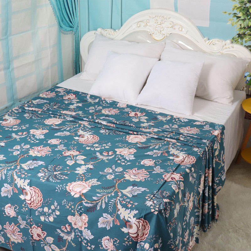 Sábanas planas de color verde azulado con estampado de tamaño