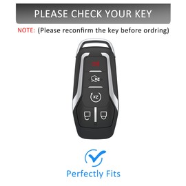 Riasot Leather Key Fob Cover with Keychain for Ford F150 Fusion Explorer Mustang Lincoln MKZ MKC (Black)