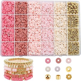 XoeLLe Beads for Bracelets, 2780 Pieces Beads Threading Clay Beads Set Letter Beads Clay Beads Make Beads Colourful DIY Beads Gifts Christmas Birthday Necklaces (Pink)