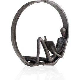 Aesthetic Encircled Reader Iron Sculpture - Bookshelf Accessories Decorative Objects for Home & Office - Black Statue - Modern Abstract Figurine Shelf Decor Accents - Bookcase Decorations Items