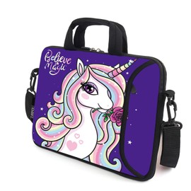 XMBFZ 13.3" laptop bag adjustable shoulder strap with handle accessory pocket fits 11.6" 12" 12.1" 13" 13.3" Laptops (Cute unicorn)